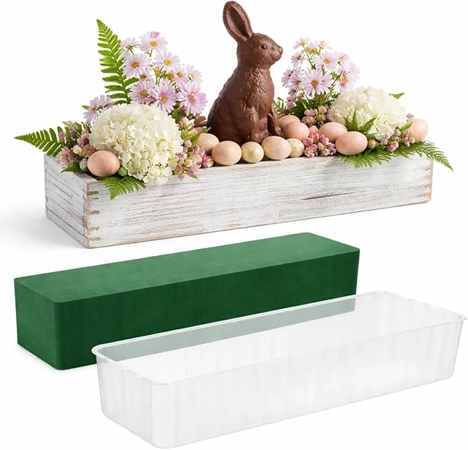 Planter Box Set, Rectangular Wood, White, 16 Inch with Liner and Foam
