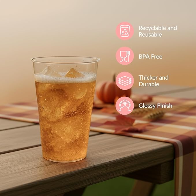 Disposable Plastic Cups, 14 Oz Clear Hard Plastic, 100 Count