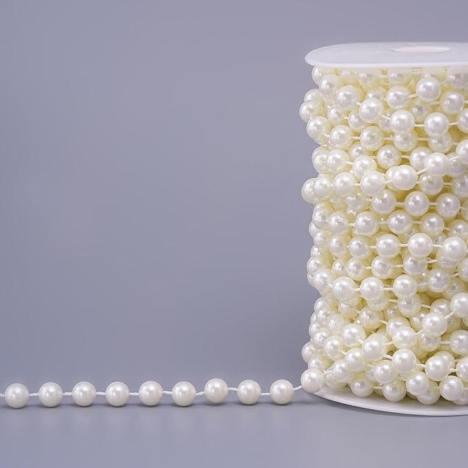 20 Yards/59 Feet Pearl Garland Craft String Pearls, Faux Pearl for Wedding Party Decoration, Christmas Tree Decorations and DIY Crafts (Ivory, 8 mm 59 Feet)