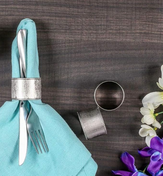 Napkin Rings, Set of 12 Round Silver Metal Napkin Holders