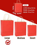 Gift Bags with Handles, Kraft Red, 100 Pack, 13 x 10.3 x 4.6 Inch