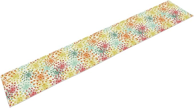 Mid Century Flower Table Runner, Colorful Geometric Abstract Chrysanthemum Vintage Farmhouse Decorations Orange Yellow Gray Table Runner for Kitchen Dining Holiday Party Decor, 13x120 Inch