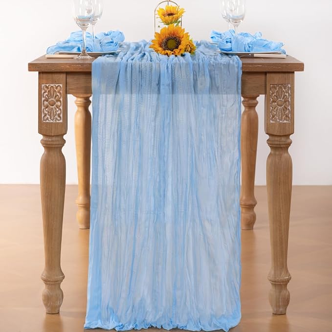 Baby Blue Cheesecloth Table Runner 4 Pack Fall Table Runners Boho Gauze 120 Inches Light Blue Cheese Cloth Fall Table Decorations for Thanksgiving Wedding Bridal Baby Boy Shower Party