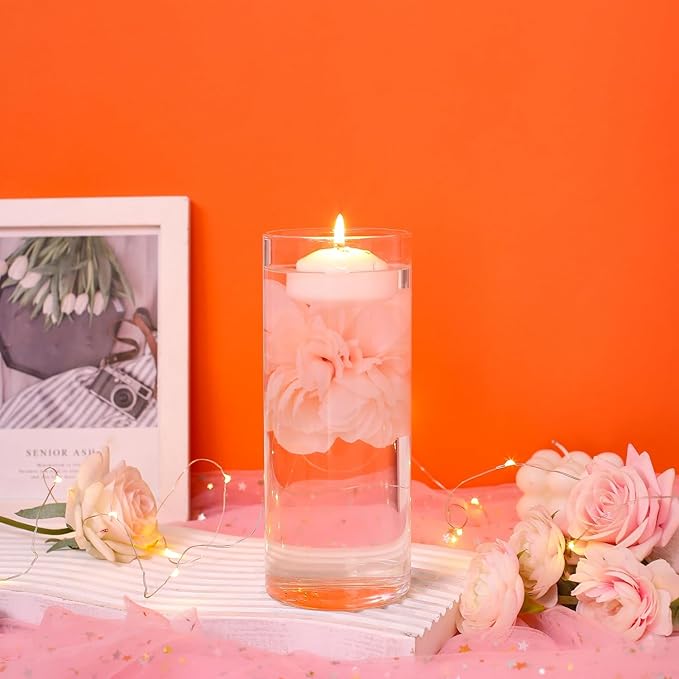 Vase Fillers: 12 Pink Floating Flowers and 12 White Floating Candles