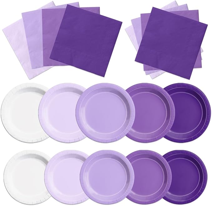 Plates and Napkins Party Kit, 150 Pieces, Purple Gradient Paper Tableware