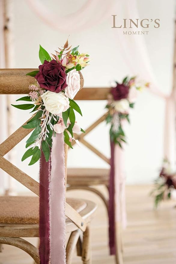 Artificial Flowers for Wedding Aisle Pews, 8 Pcs Marsala and Blush