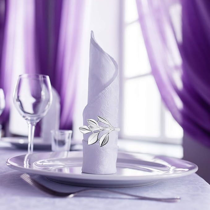 Napkin Rings Set of 200 Leaf-Shaped Silver Zinc Alloy Napkin Holders