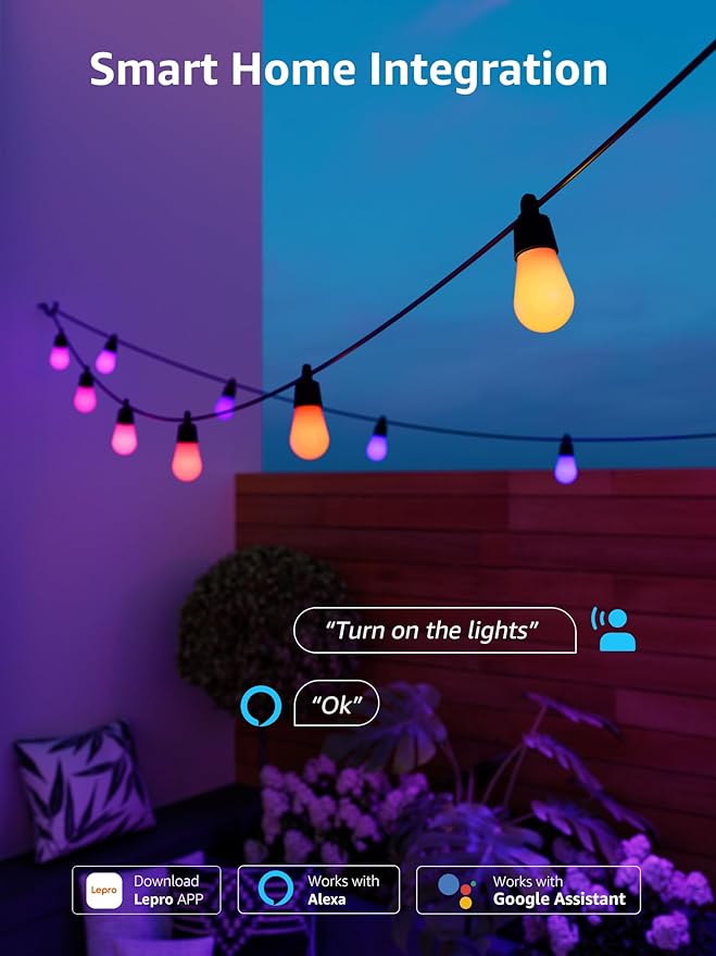 String Lights Outdoor RGBIC Smart LED with App and Voice Control