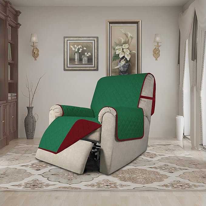 Recliner Slipcover, Quilted Microfiber, Green or Christmas Red
