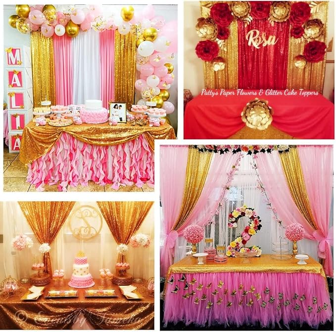 Backdrop Curtains, 4 Pieces Gold 3mm Sequin, 3 x 8 ft Seamless