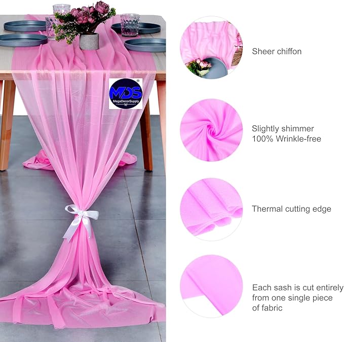 MDS Halloween Chiffon Table Runner - 25 Pack, 29 x 170 Inches, 14ft Each - Sheer Spooky Table Runners for Haunted House Parties, Trick-or-Treat Tables, Witchy Décor, Wedding & Events - Bubblegum Pink