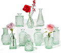 Vintage Small Glass Vases Set of 10,Mini Bud Vases for Flowers,Amber Glass Vases for Centerpieces,Wedding Decorations,Home Table Flower Decor(Sage Green)