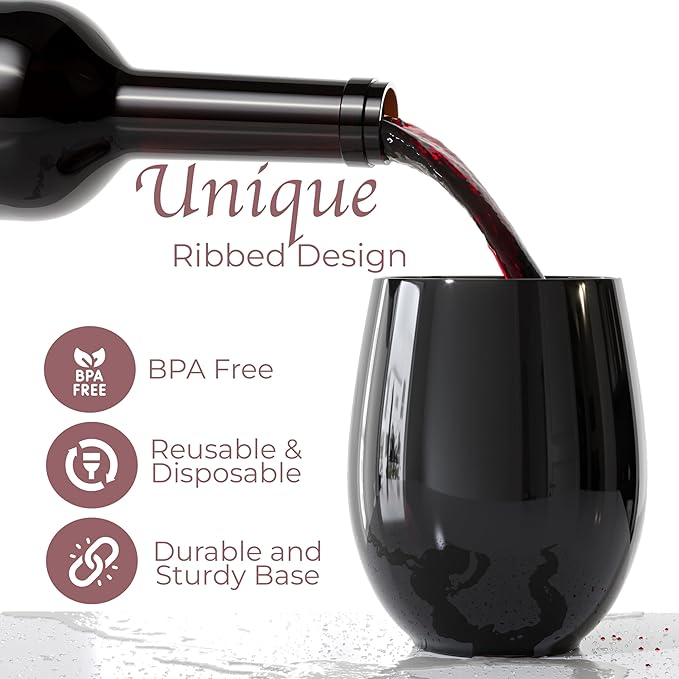 Stemware: Unbreakable Stemless Plastic Wine Glasses, 48 Count, 12 oz