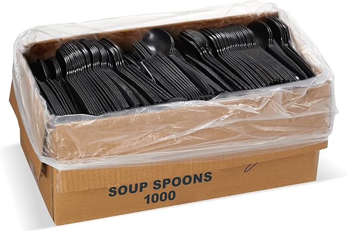 Plastic Soup Spoons, 1,000 Count, Black, Medium Weight