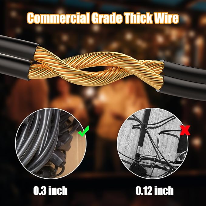 String Lights for Patio, 96 FT Black Wire LED Set with 30 Warm White Bulbs