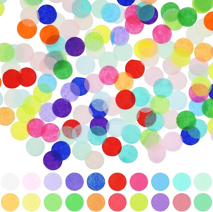 RYKOMO 10000 Pieces 1 Inch Round Tissue Paper Confetti, 3.5oz Multicolor Table Confetti Paper for Balloons Arts Craft DIY Scrapbooking Birthday Party Festival