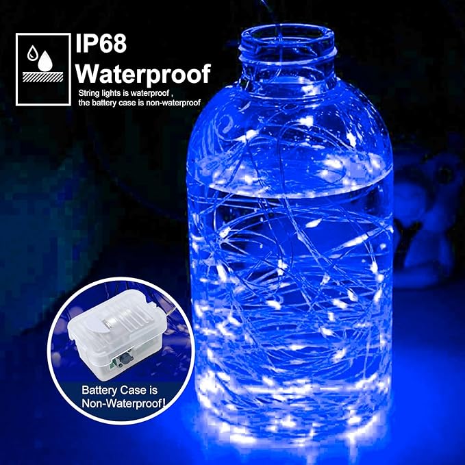 pozzolanas 12 Pack Blue Battery Operated String Lights - 7ft Waterproof Fairy Lights with 20 LEDs for Home, Mason Jar, Party, Wedding, Halloween, Christmas Decorations