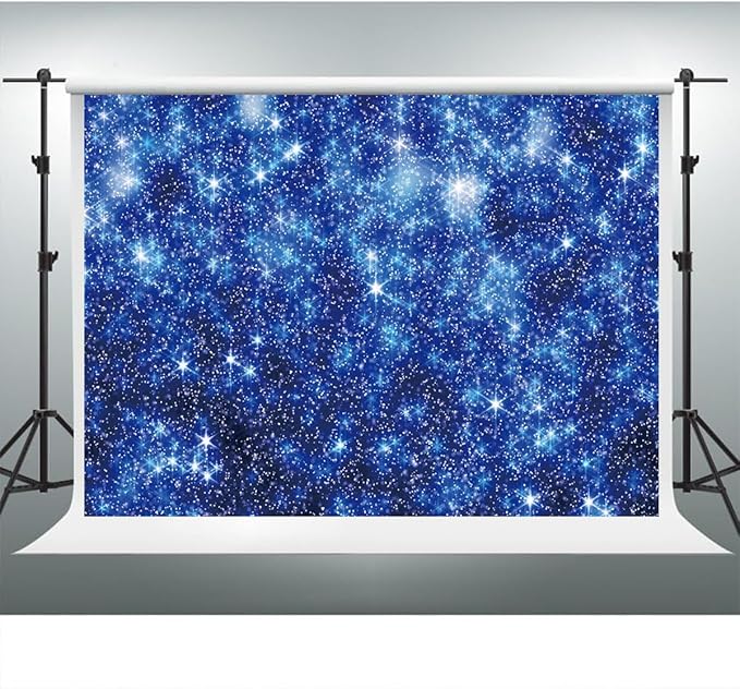 YongFoto Blue Glitter Backdrop 8x6ft Silver Light Spots Navy Blue Sequin Bokeh Photography Background Birthday Bridal Shower Wedding Photography Background Party Banner Decor Portraits Photoshoot