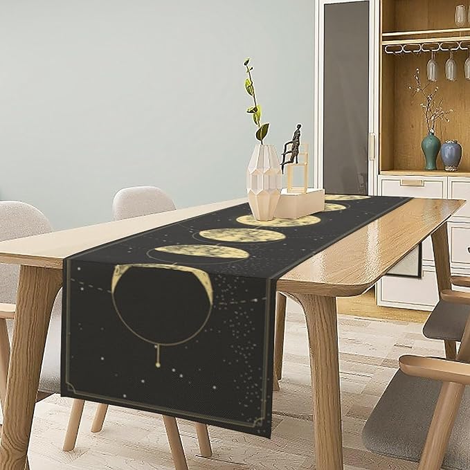 Sun Moon Table Runner, Mysterious Universe Milky Way Interstellar Space Western Traditional Elements able Runner for Party Living Room Home Kitchen Dinner Table Runner 13x108 Inch