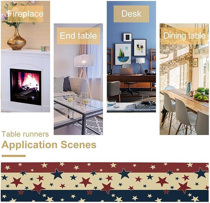 Memorial Day Table Runner, 4th of July American Patriotic Independence Day Stars Stripes Print Table Runne for Summer Holiday USA Home Decoration Party,13x60inch