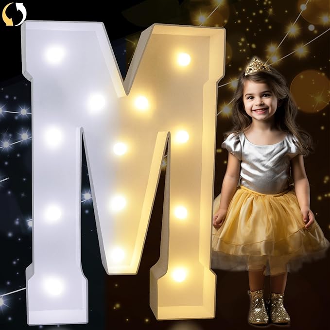 Marquee Letter Decorations: 3FT Light Up Letter M, Warm or Cool White LED