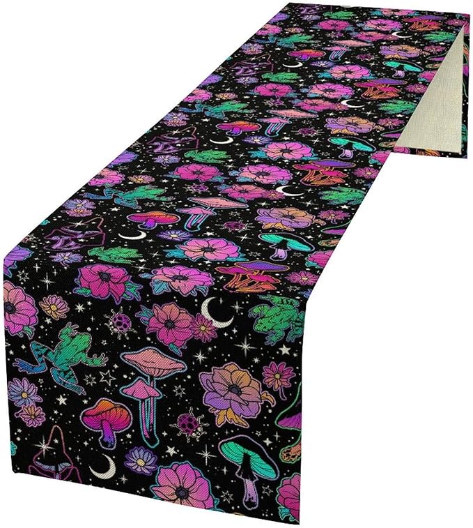 Gothic Star Moon Colorful Table Runner for Kitchen Living Room Home Party Boho Floral Table Runner 13x90 Inch
