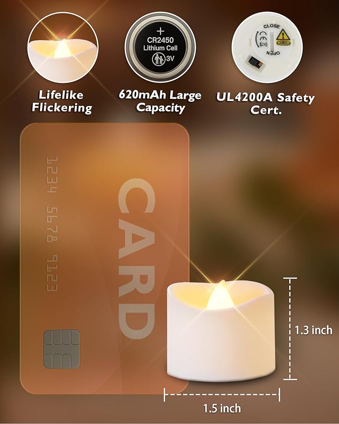 Homemory 12pcs Remote Timer LED Tea Lights Candles, 400+Hours Flickering Flameless Battery Votive Tealights for Tabletop Lighting, Centerpieces Decor, Holiday