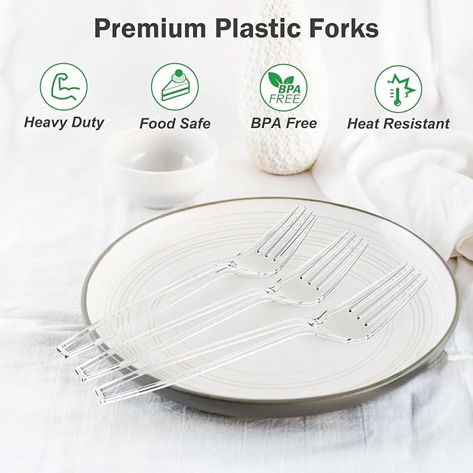 Forks: 360 Count Sturdy Clear Plastic, Edge-Thickened Design