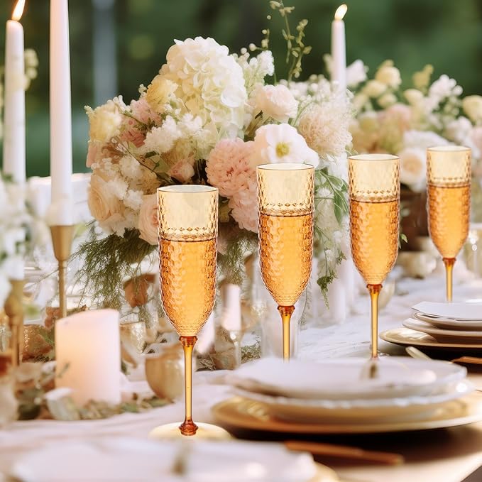 Champagne Glasses, 24 Pack 5.5 oz Plastic Flutes with Removable Stems