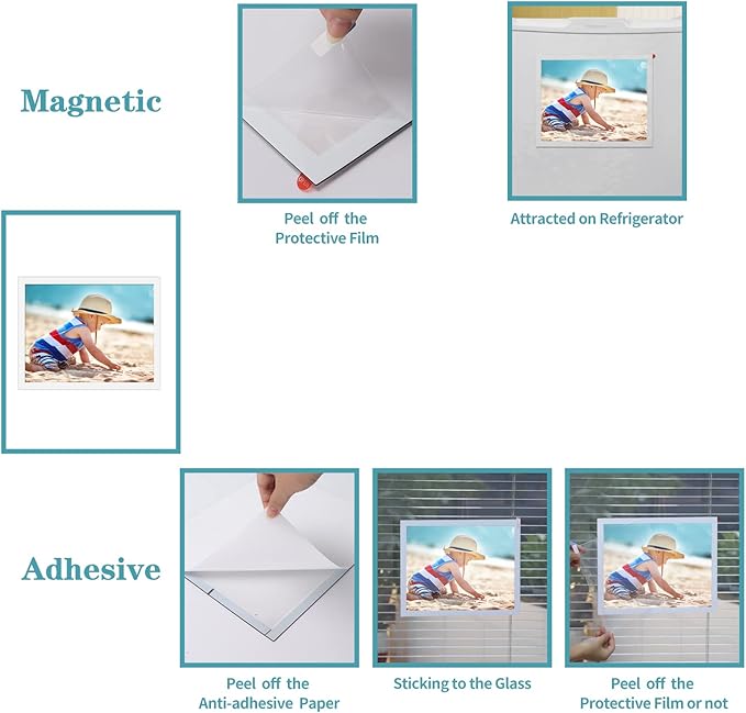 CRUGLA 12 Packs 8.5x11 Magnetic Picture Frames for Refrigerator Locker, 8.5 by 11 Photo Certificate Document Frame Bulk, Peel and Stick Kids Artwork Holders for Fridge Dishwasher Whiteboard