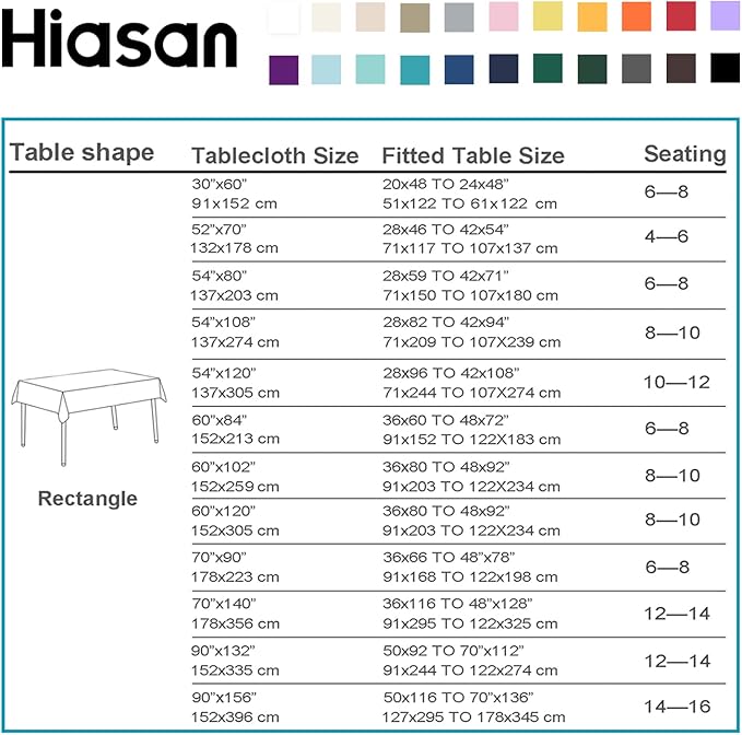 Hiasan White Rectangle Tablecloth - Waterproof Washable Polyester Fabric Table Cloth for Buffect Dining Birthday Party Wedding, 60 x 140 Inch