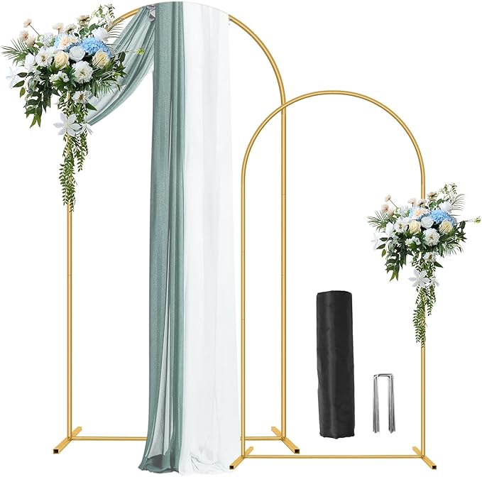 Background Support Stand Set, Gold Metal Arch, 6FT and 7.2FT