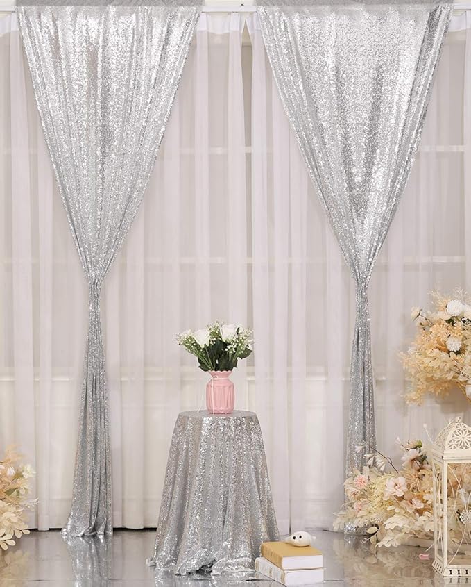 Silver Sequin Backdrop Panels, Pack of 2, Reflective Photo Booth Backdrop