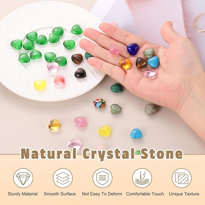 PATIKIL 20 Pcs Natural Heart Shaped Crystal Stone, 0.6 Inch Mini Polished Love Gemstone Crystal, Pocket Rock Engraved Worry Stones for Women Gifts Meditation, Black