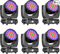 19x10W Moving Head Light Focusing/Beam/Wash/Zoom Effect Stage Lights 4-in-1 LED DMX512 & Sound Activated Control for DJ Disco Nightclub KTV Bar Theater Shopping Mall (6 PCS