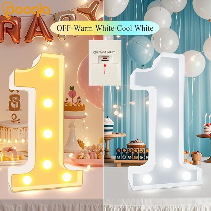 Pooqla LED Light Up Numbers, Warm White and Cool White Decorative Lighted Marquee Numbers, Light Up Numbers for Boys Girls Party, Wedding, Bar, Night Light, Room Decor, Birthday Decoration, Number 0