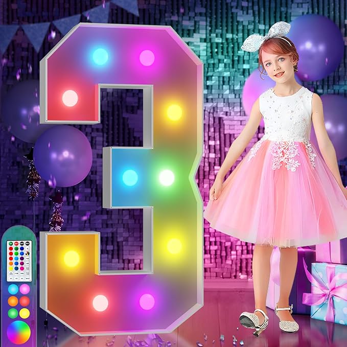 Party Decoration Marquee Light Up Number 3, 4 ft Foam Board