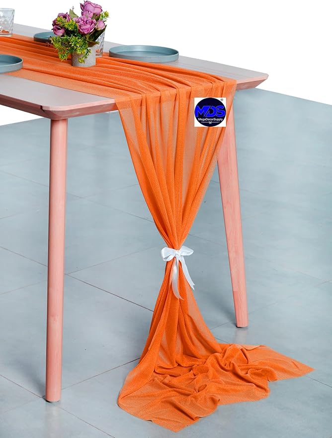 MDS Halloween Chiffon Table Runner - 5 Pack, 29 x 170 Inches, 14ft Each - Sheer Spooky Table Runners for Haunted House Parties, Trick-or-Treat Tables, Witchy Décor, Wedding & Events - Orange