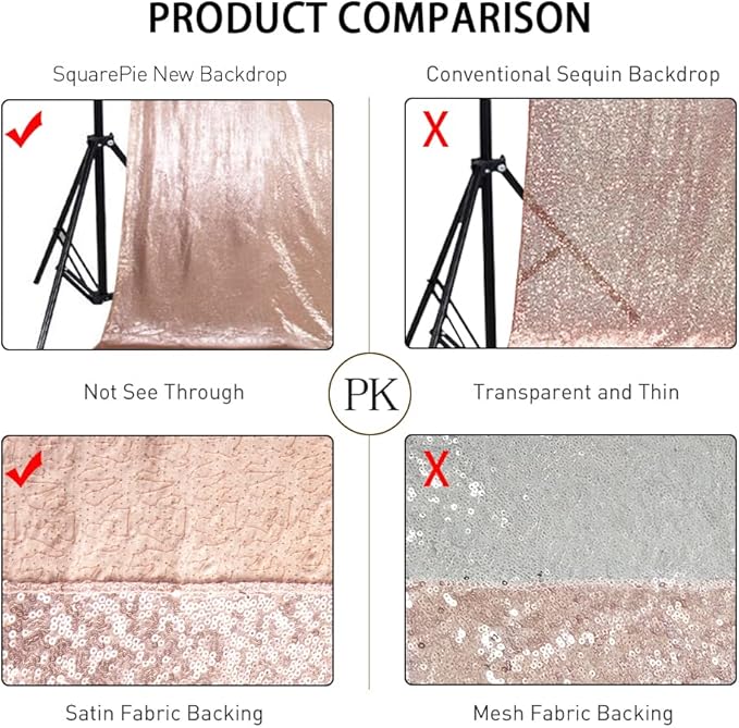 SquarePie Sequin Backdrop Not See Through Thick Background Glitter Curtain for Party 6FT x 6FT Rose Gold