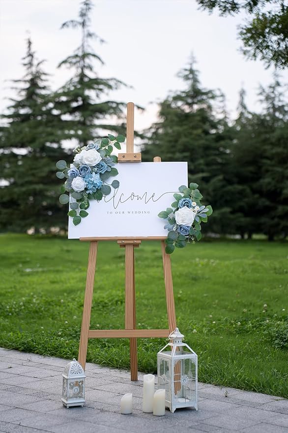 Artificial Flowers Arch Decor, Sky Blue Silk and Foam, Set of 2