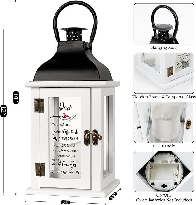 Decorative Candle Lantern, 14 Inch Glass and Metal with LED Flameless Candle