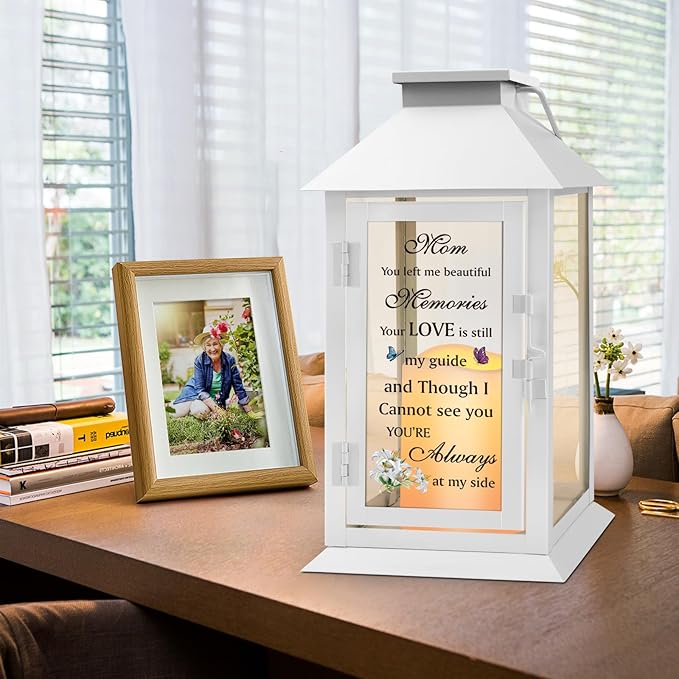 Decorative Candle Lantern Memorial Gift, Metal and Glass, LED with Remote