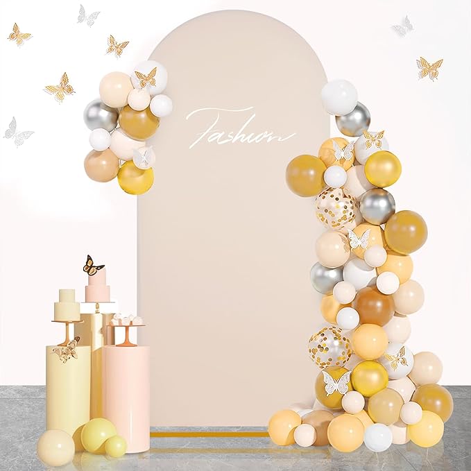 SoarDream Beige Wedding Arch Backdrop Cover 6.6FT Spandex Fitted Beige Wedding Arch Covers Round Top Chiara Arches Backdrop Cover Fabric for Birthday Balloon Party Decoration