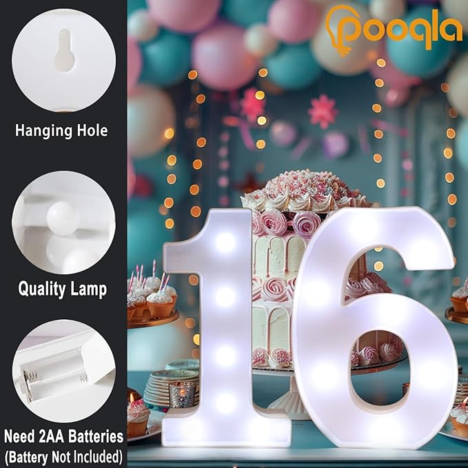 Pooqla LED Light Up Numbers, Warm White and Cool White Decorative Lighted Marquee Numbers for 9th Birthday Party, Gift for Boys Girls, Wedding, Night Light, 9th Birthday Decoration, Number 9
