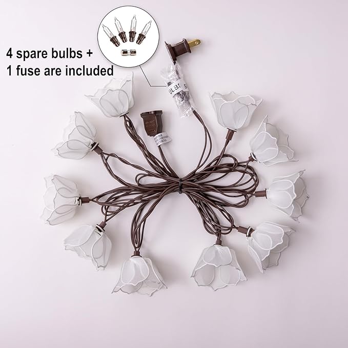 String Lights with Floral Garlands, Warm White Bulbs, Indoor and Outdoor