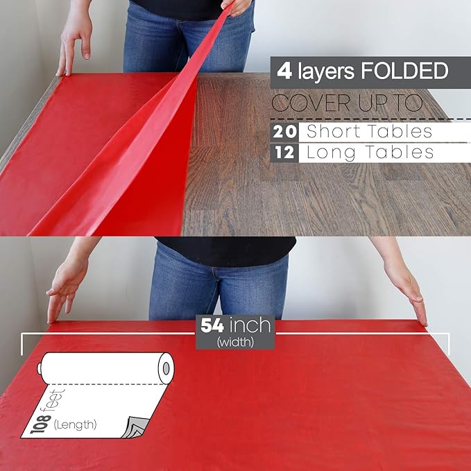 Red Plastic Table Cover Roll with Slide Cutter, 54 x 1296 Inch