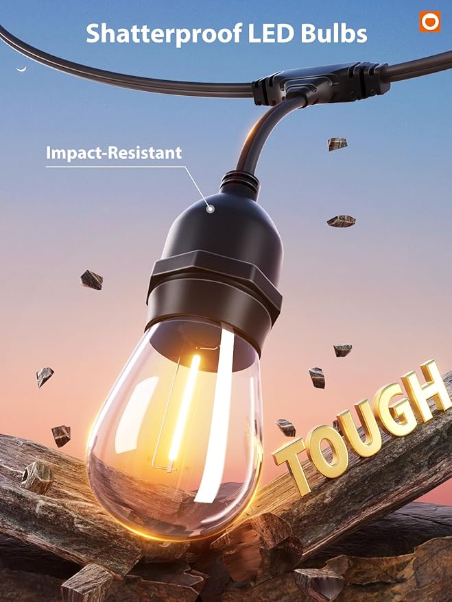 String Lights, 72 FT Warm White Shatterproof LED Edison Bulbs