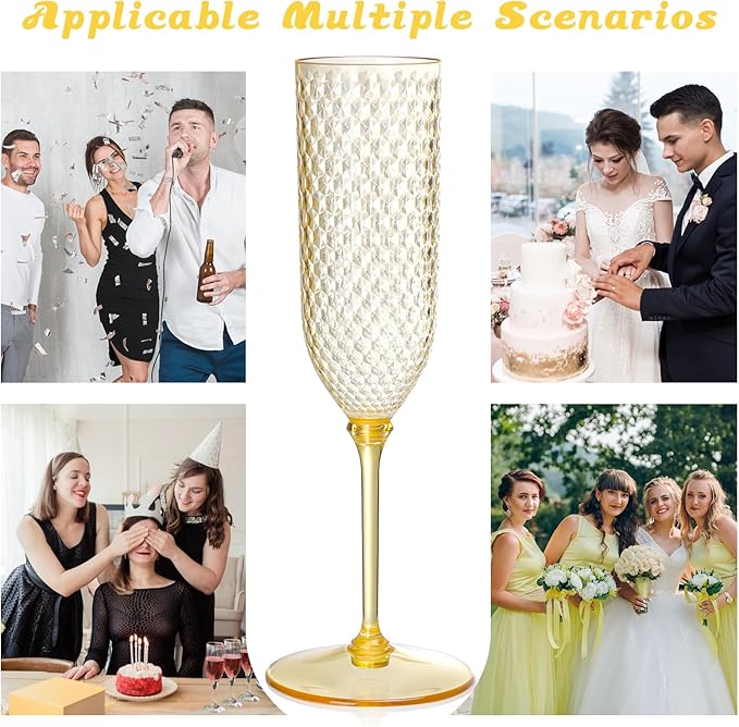 Champagne Glasses, 48 Pack Amber Detachable Plastic Flutes 5.5 Oz