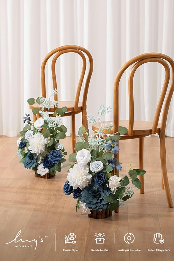 Artificial Flower Arrangements 4 Pack, 17.5 Inch Dusty Blue Navy Wedding Decor