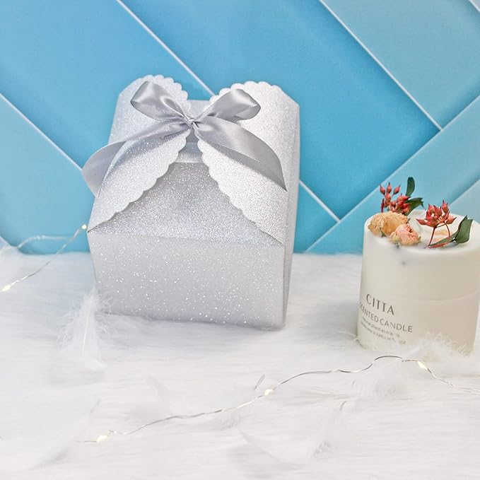 Silver Glitter Gift Boxes, 10 PCS Small Gift Box with Lids Bulk for Wedding, Party, Birthday, Valentine's Day and More, 4.75” x 4.75” x 3.53” Fancy Present Box for Gift Giving